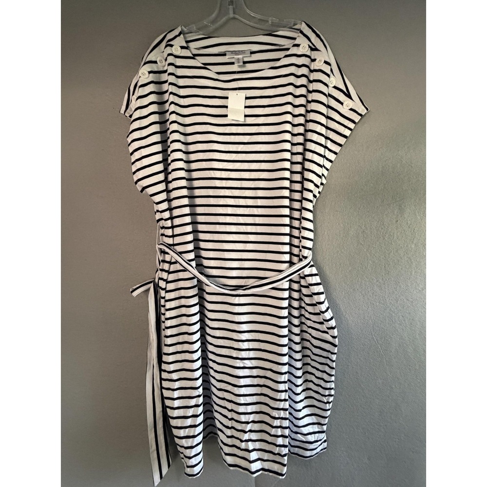 Motherhood Maternity Dress Womens 3X White Stripe Belted T Shirt Nautical